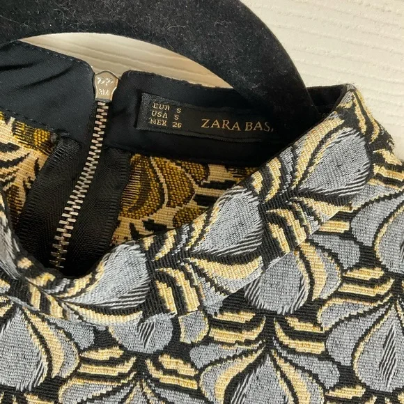 ZARA BASIC SIZE SMALL S BLUE HIGH NECK JACQUARD SHORT SLEEVE MINI CASUAL DRESS - Picture 3 of 11